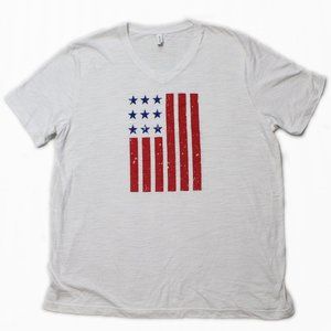 🆕2XL American Flag White V-Neck Burnout Te